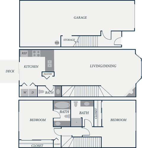 Floor plan for 2 beds, 2.5 baths, 1202 sqft